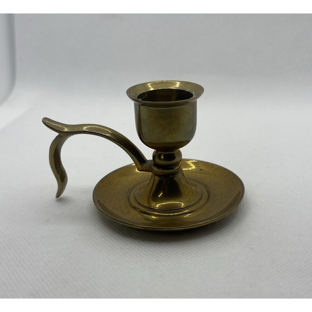 Vintage Solid Brass 2.5 inch Chamber Candlestick Holder Carrier with Finger Loop